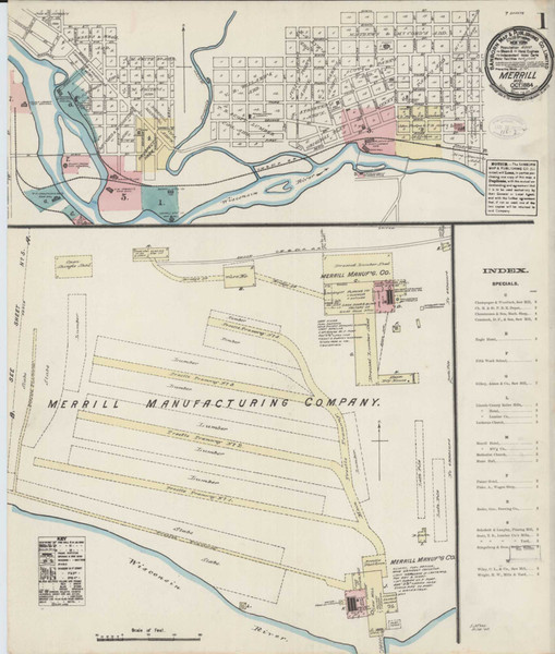 Merrill Wisconsin 1884 - Fire Insurance Index - Old Map Reprint