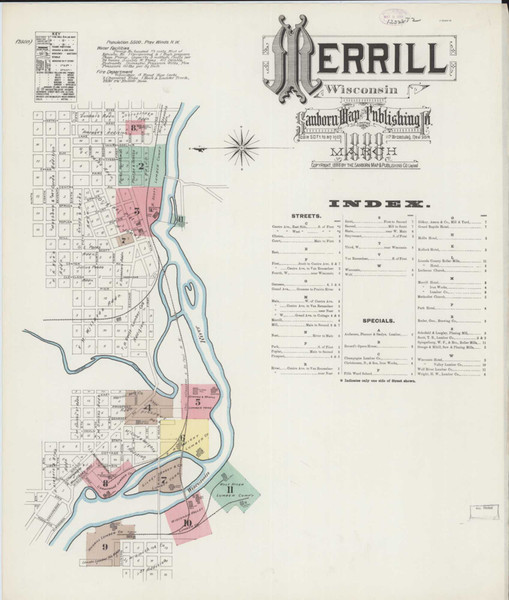 Merrill Wisconsin 1888 - Fire Insurance Index - Old Map Reprint