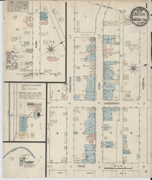 Mineral Point Wisconsin 1884 - Fire Insurance Index - Old Map Reprint
