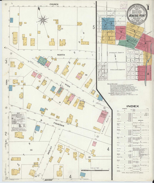 Mineral Point Wisconsin 1908 - Fire Insurance Index - Old Map Reprint