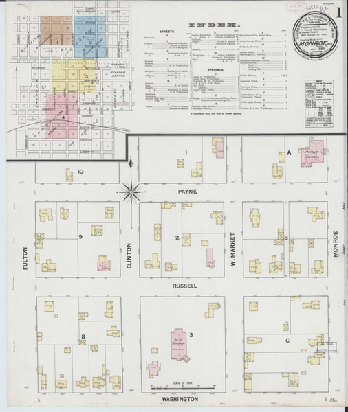 Monroe Wisconsin 1889 - Fire Insurance Index - Old Map Reprint