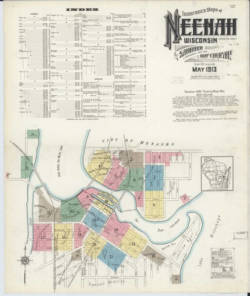 Neenah Wisconsin 1913 - Fire Insurance Index - Old Map Reprint