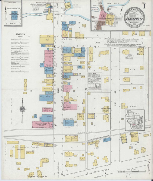 Pardeeville Wisconsin 1919 - Fire Insurance Index - Old Map Reprint