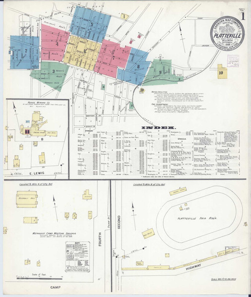 Platteville Wisconsin 1908 - Fire Insurance Index - Old Map Reprint