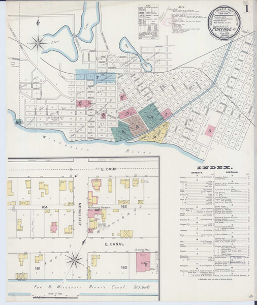 Portage Wisconsin 1894 - Fire Insurance Index - Old Map Reprint