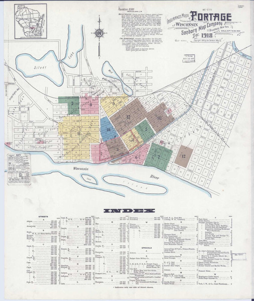 Portage Wisconsin 1918 - Fire Insurance Index - Old Map Reprint
