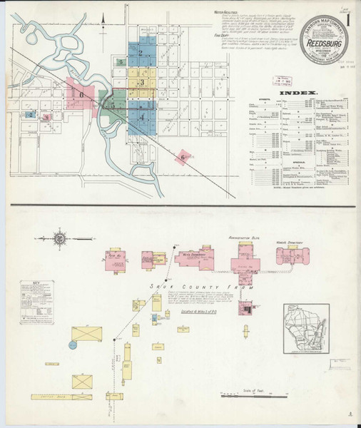 Reedsburg Wisconsin 1912 - Fire Insurance Index - Old Map Reprint