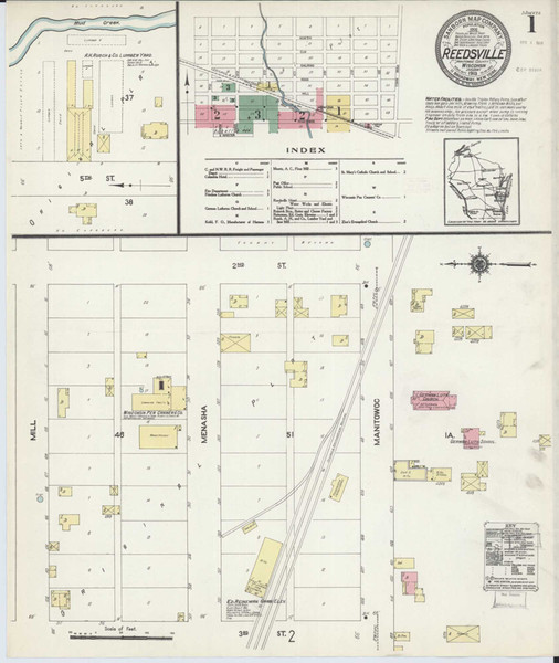 Reedsville Wisconsin 1913 - Fire Insurance Index - Old Map Reprint