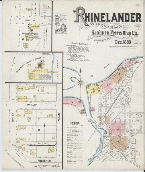Rhinelander Wisconsin 1889 - Fire Insurance Index - Old Map Reprint