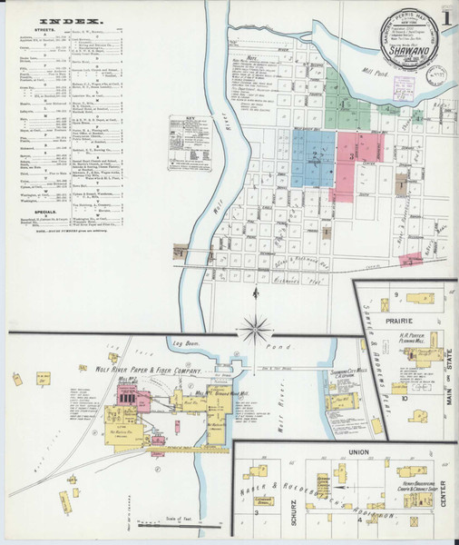 Shawano Wisconsin 1901 - Fire Insurance Index - Old Map Reprint