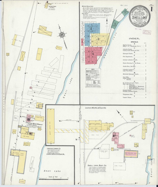 Shell Lake Wisconsin 1909 - Fire Insurance Index - Old Map Reprint