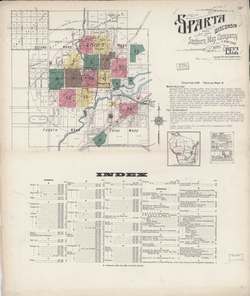 Sparta Wisconsin 1922 - Fire Insurance Index - Old Map Reprint