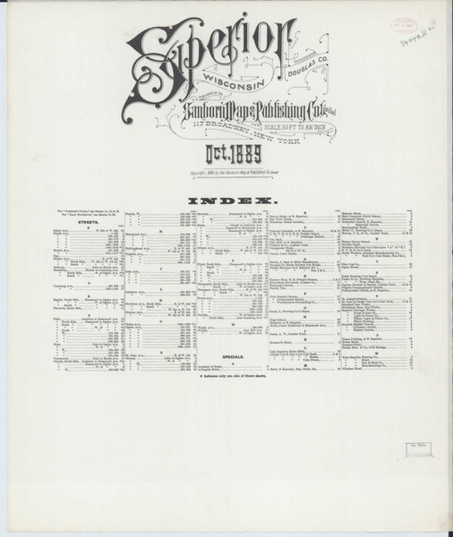 Superior Wisconsin 1887 - Fire Insurance Index - Old Map Reprint