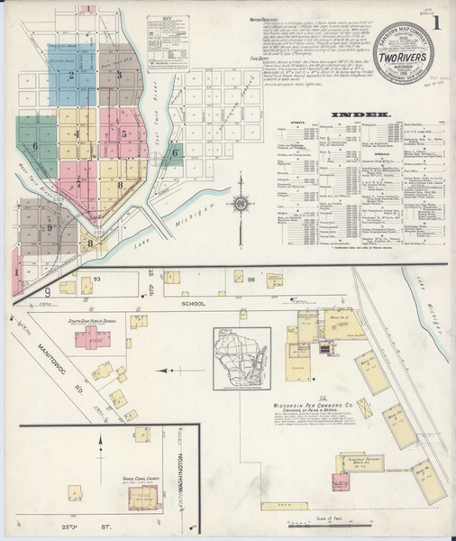 Two Rivers Wisconsin 1913 - Fire Insurance Index - Old Map Reprint