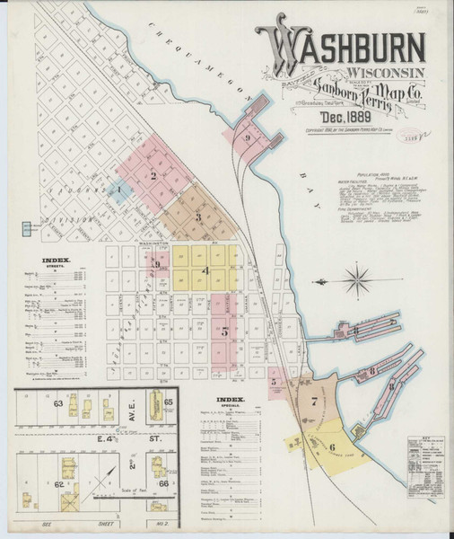 Washburn Wisconsin 1889 - Fire Insurance Index - Old Map Reprint