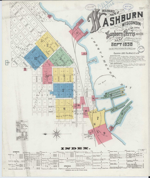 Washburn Wisconsin 1898 - Fire Insurance Index - Old Map Reprint