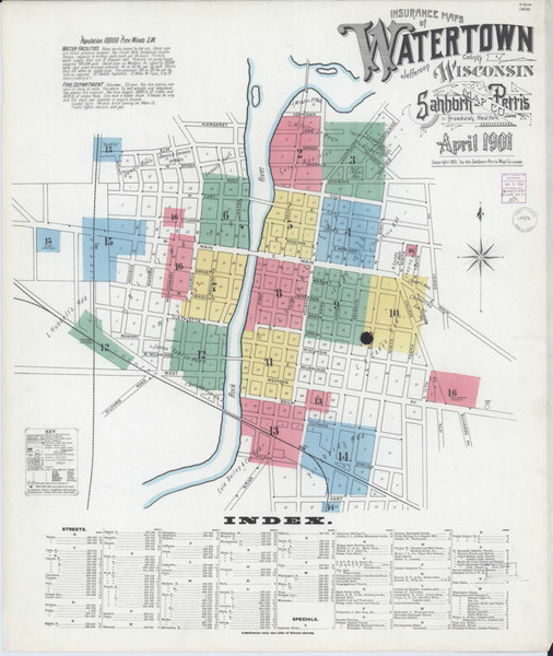 Watertown Wisconsin 1901 - Fire Insurance Index - Old Map Reprint