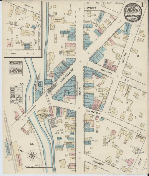 Waukesha Wisconsin 1884 - Fire Insurance Index - Old Map Reprint