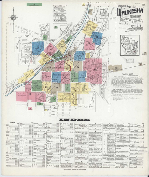 Waukesha Wisconsin 1917 - Fire Insurance Index - Old Map Reprint