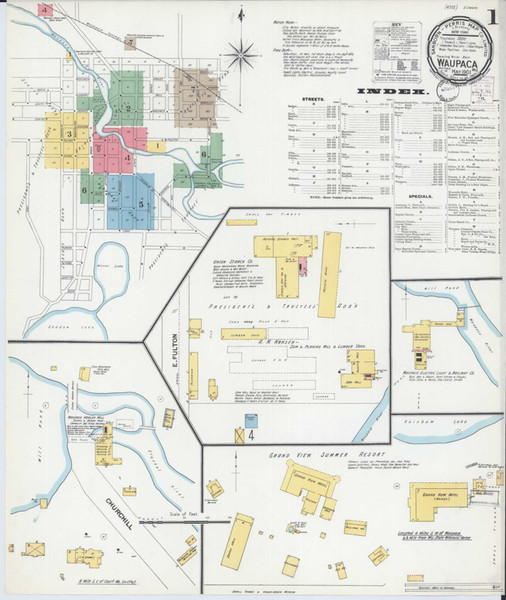 Waupaca Wisconsin 1901 - Fire Insurance Index - Old Map Reprint