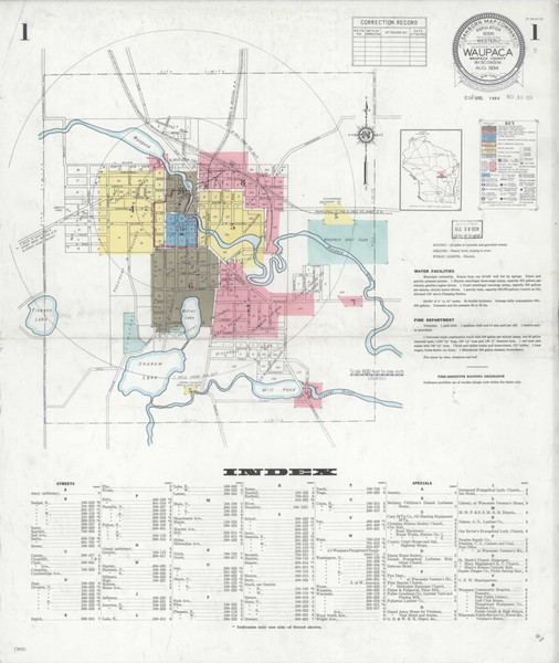 Waupaca Wisconsin 1934 - Fire Insurance Index - Old Map Reprint