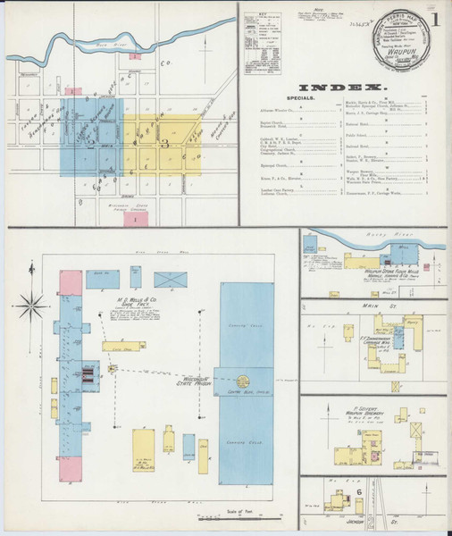 Waupun Wisconsin 1892 - Fire Insurance Index - Old Map Reprint