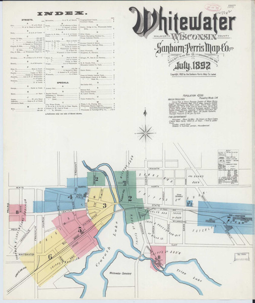 Whitewater Wisconsin 1892 - Fire Insurance Index - Old Map Reprint