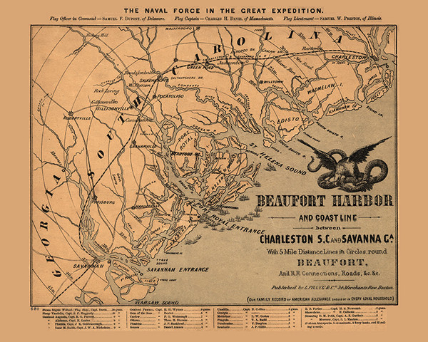 Beaufort Harbor 1862 Prang - Hilton Head - Old Map Reprint - South Carolina Coastline