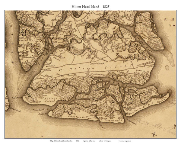 St Helena Island, 1825 South Carolina - Old Map Custom Reprint - Beaufort District - Mills Atlas LC