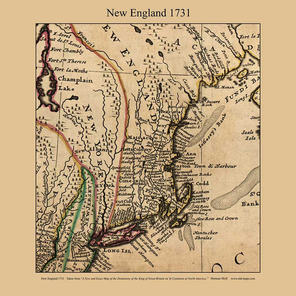 New England, 1731 Moll Map of New England Excerpts