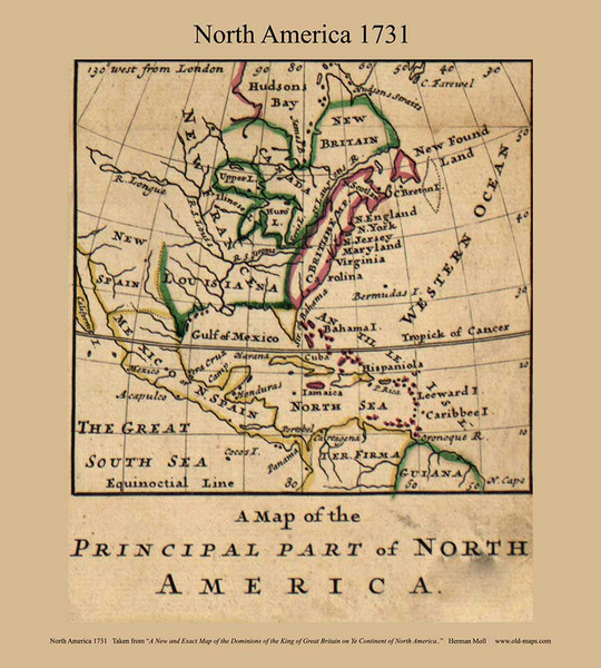 North America, 1731 Moll Map of New England Excerpts