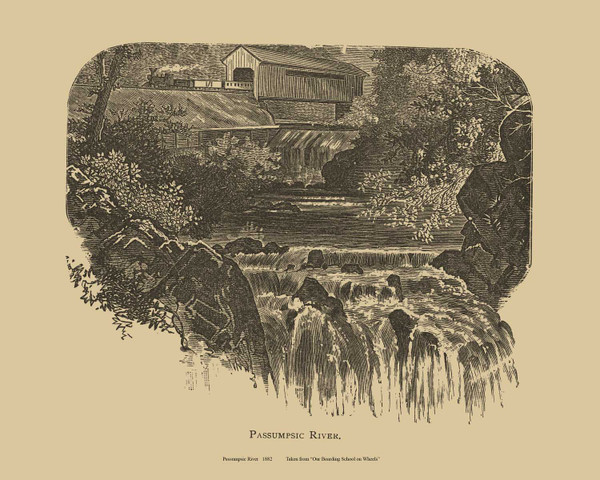 Passumpsic River, Vermont 1839 - Boarding School on Wheels Landscape View Reprint