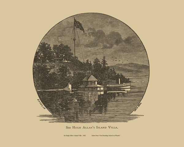 Sir Hugh Allan's Island Villa, Vermont 1839 - Boarding School on Wheels Landscape View Reprint