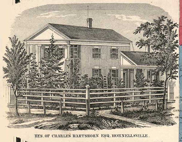 Residence of Charles Hartshorn, Hornellsville, New York 1857 Old Town Map Custom Print - Steuben Co.