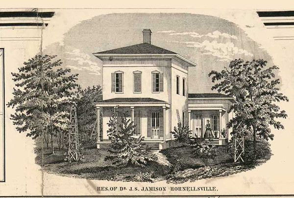Residence of Dr. J.S. Jamison, Hornellsville, New York 1857 Old Town Map Custom Print - Steuben Co.