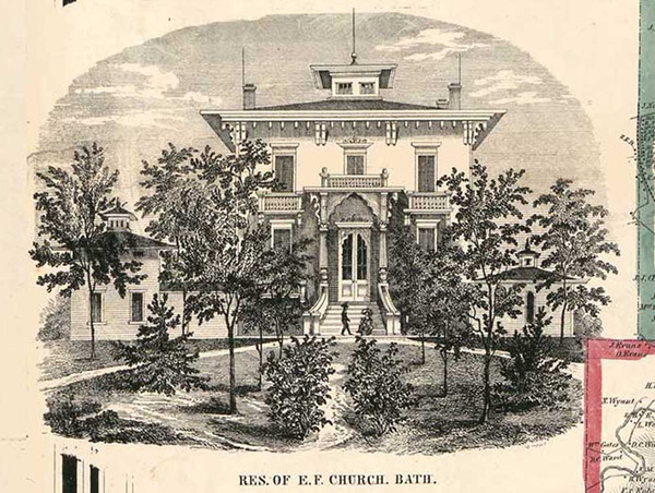 Residence of E.F. Church, Bath, New York 1857 Old Town Map Custom Print - Steuben Co.