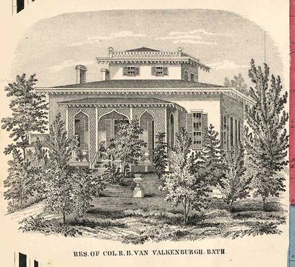 Residence of R.B. Van Valkenburgh, Bath, New York 1857 Old Town Map Custom Print - Steuben Co.