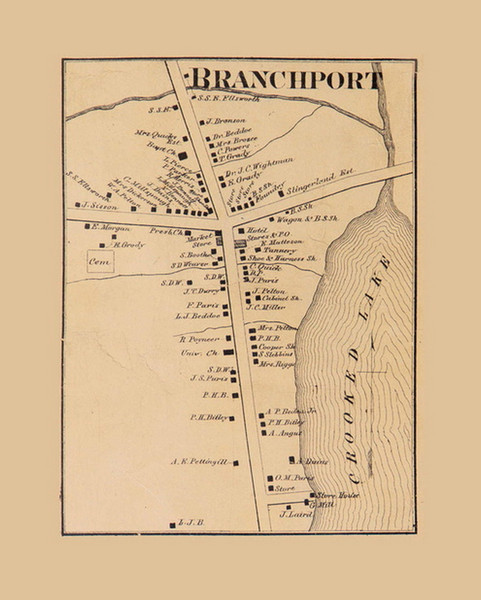 Branchport, New York 1865 Old Town Map Custom Print - Town of Jerusalem, Yates Co.