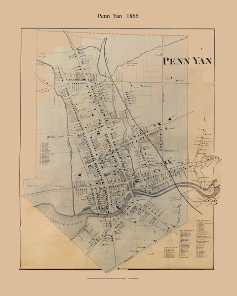 Penn Yan, New York 1865 Old Town Map Custom Print - Town of Milo, Yates Co.