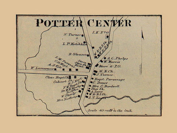 Potter Center, New York 1865 Old Town Map Custom Print - Town of Potter, Yates Co.