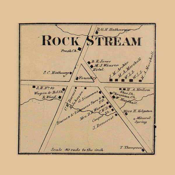 Rock Stream, New York 1865 Old Town Map Custom Print - Town of Starkey, Yates Co.