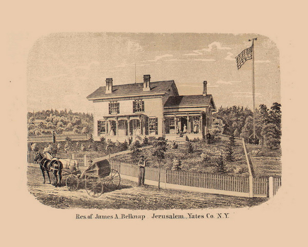 Picture of James A. Belknap Residence, New York 1865 Old Town Map Custom Print - Town of Jerusalem, Yates Co.
