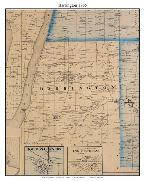 Barrington, New York 1865 Old Town Map Custom Print - Yates Co.
