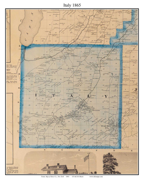 Italy, New York 1865 Old Town Map Custom Print - Yates Co.
