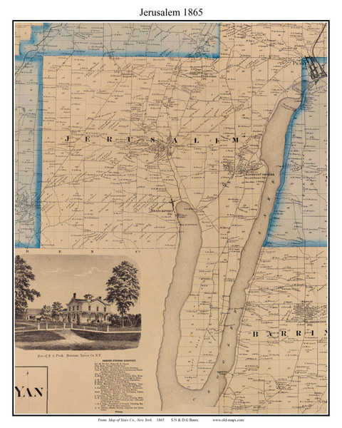 Jerusalem, New York 1865 Old Town Map Custom Print - Yates Co.