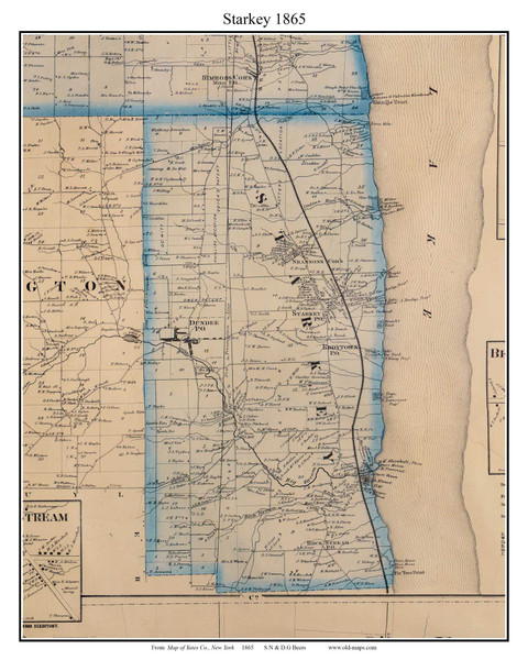 Starkey, New York 1865 Old Town Map Custom Print - Yates Co.