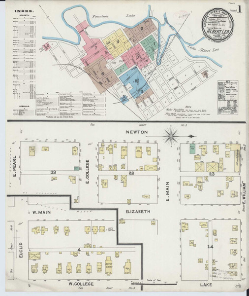 Albert Lea Minnesota 1891 - Fire Insurance Index - Old Map Reprint