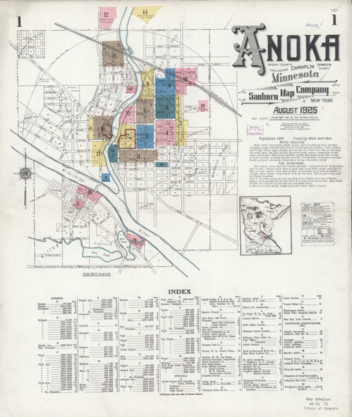 Anoka Minnesota 1925 - Fire Insurance Index - Old Map Reprint