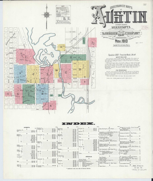 Austin Minnesota 1910 - Fire Insurance Index - Old Map Reprint