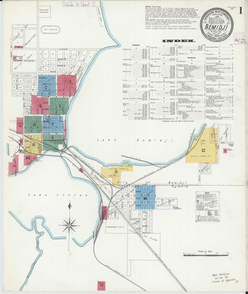 Bemidji Minnesota 1909 - Fire Insurance Index - Old Map Reprint
